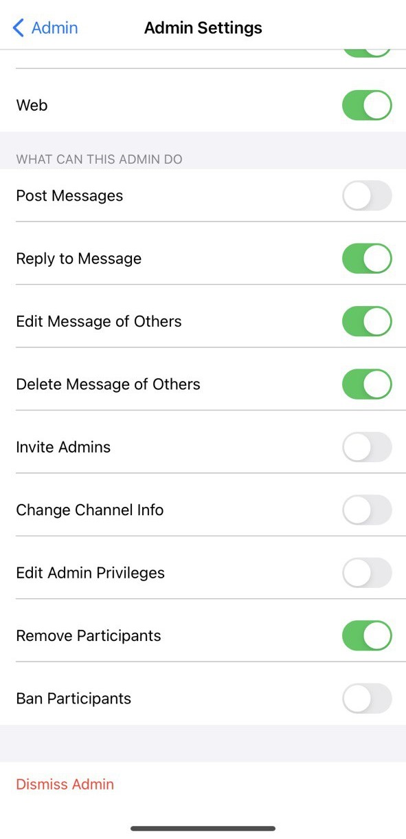 admin settings